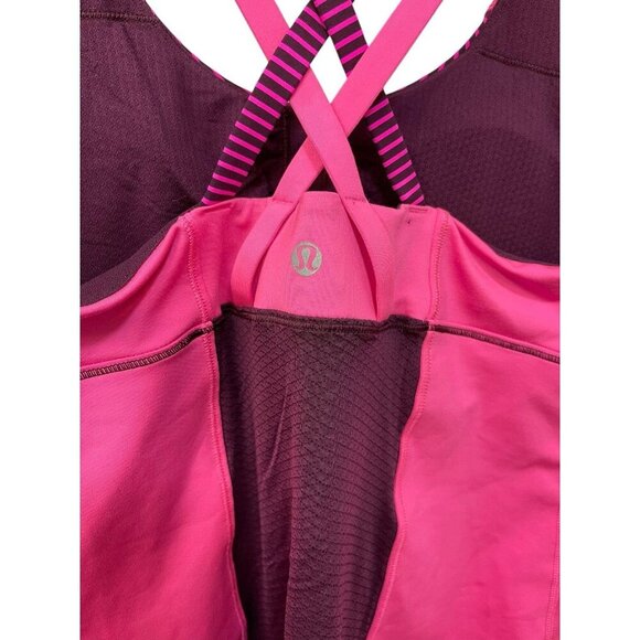 Lululemon Racerback Tank Top Womens 8 Shelf Bra Pink Black Stripes - Picture 4 of 5